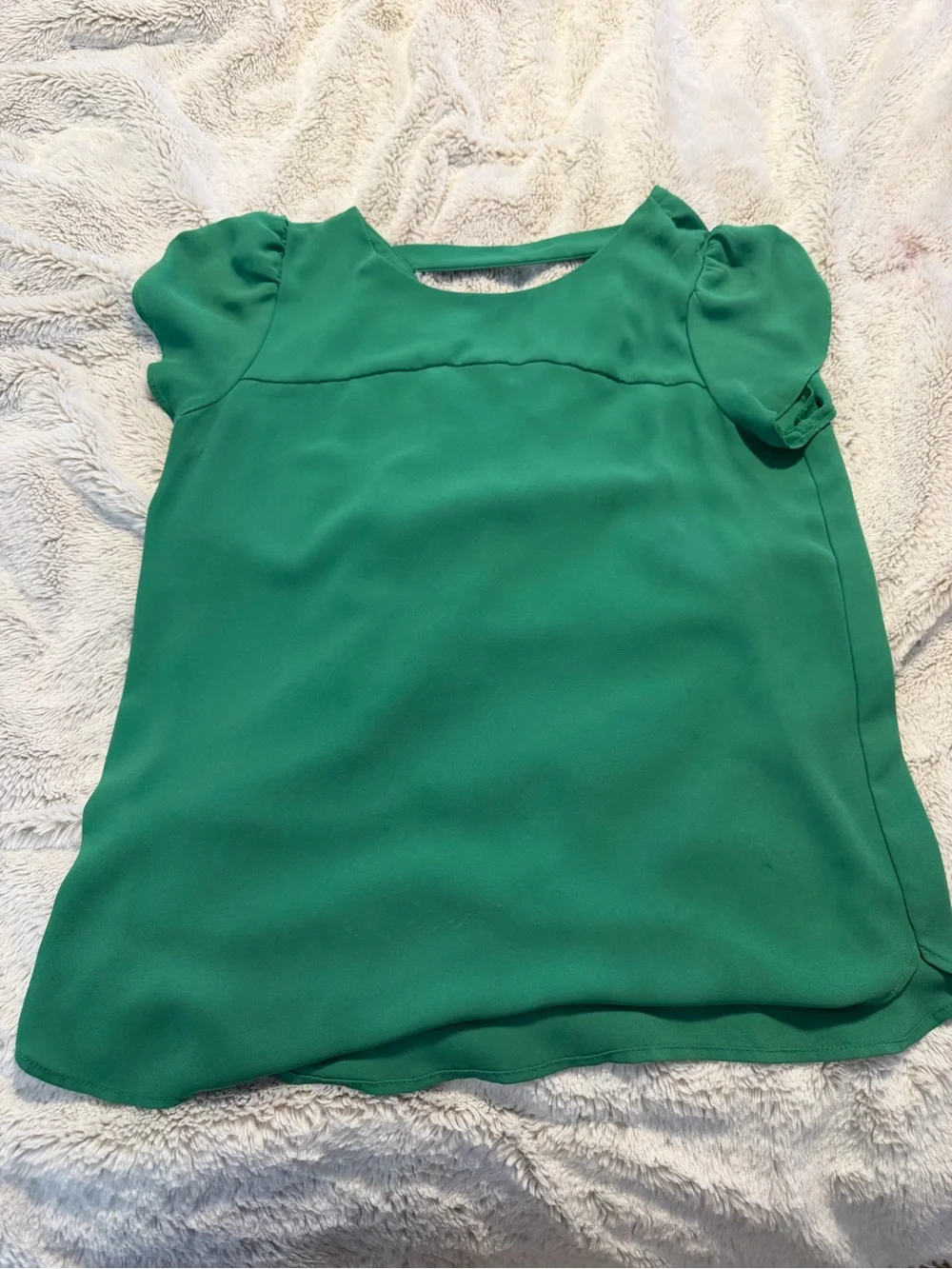 LOFT Green Puff Sleeve Blouse